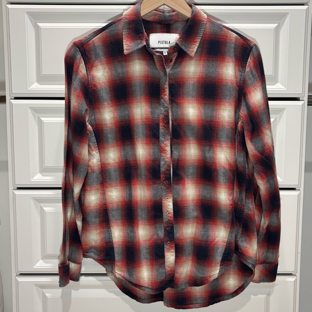 Pistola Red and Navy Plaid Snap Up Shirt
